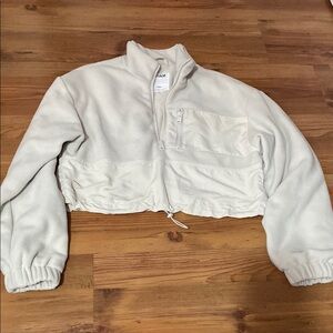 White Cropped Fleece Jacket